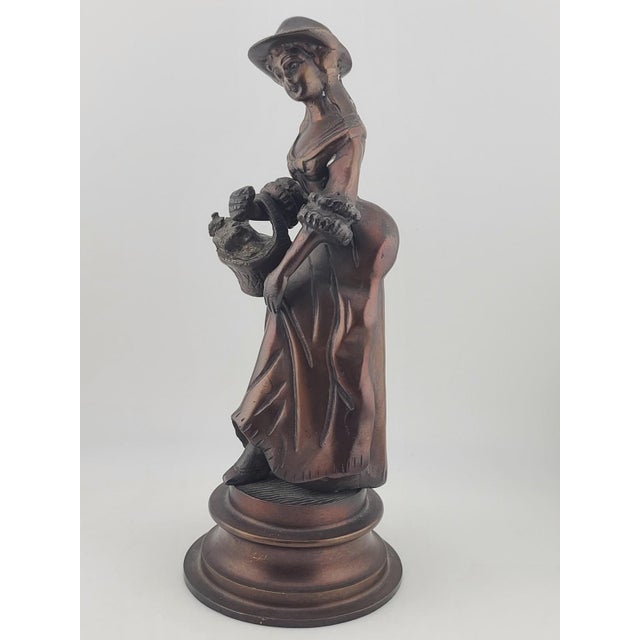 Antique French Bronze Peasant Girl Figurine c.1900 Art Nouveau 8” Statue For Sale - Image 10 of 15