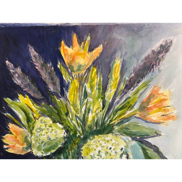 Beautiful French Still Life Floral Watercolor Painting For Sale - Image 4 of 6