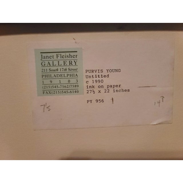 Figurative Purvis Young, Ink on Paper, Figures Near Building (1990 or 1992) For Sale - Image 3 of 7