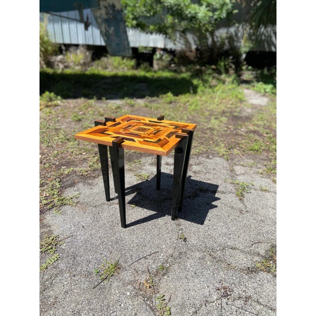 Art Deco Mid Century Modern Side Table With Exotic Wood Inlay | by Shellenberger For Sale - Image 3 of 13