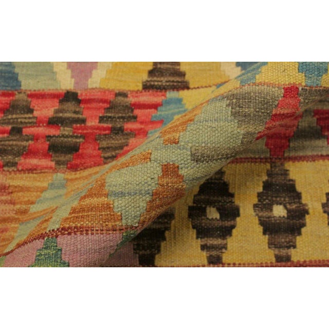 Contemporary 1990s Shabby Chic Blue/Beige Hand-Woven Kilim Wool Rug -6'7 X 9'6 For Sale - Image 3 of 8