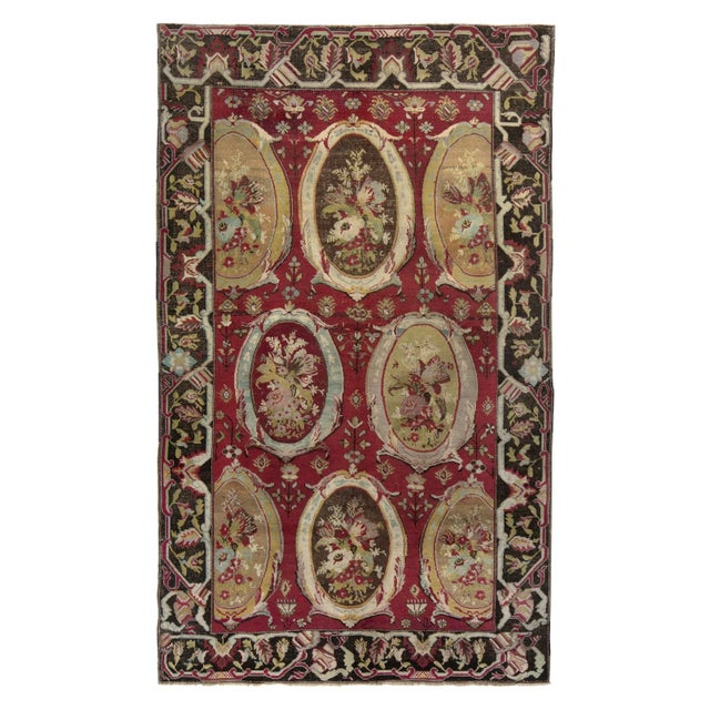 Textile Hand-Knotted Antique Russian Karabagh Rug in Red, Brown Cartouche Floral Pattern For Sale - Image 7 of 7