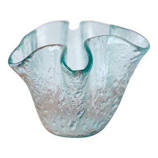 Vintage Blown Recycled Glass Ruffle Bowl For Sale