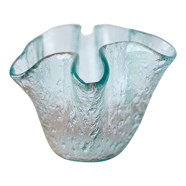 Vintage Blown Recycled Glass Ruffle Bowl For Sale