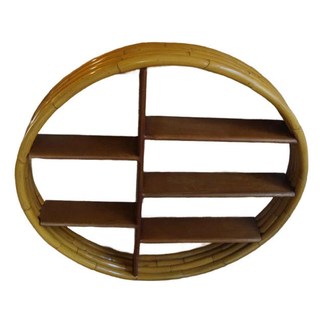 Mid 20th Century Paul Frankl Style Round Rattan Wall Shelf For Sale