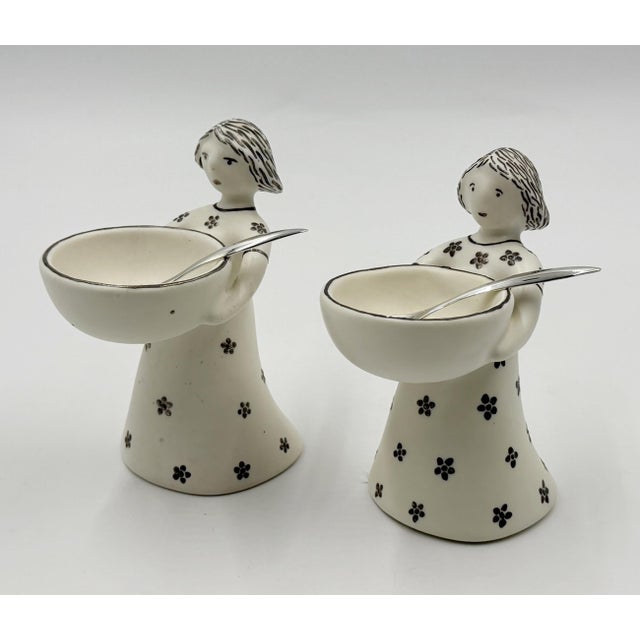 Contemporary 1990s Emilia Castillo "The Couple" Bisque Porcelain Salt Cellars & Sterling Spoons Set - 4 pcs For Sale - Image 3 of 18