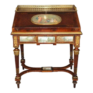 Sevres Plaques Inset Bronze Mounted Parquetry Walnut French Secretary Desk