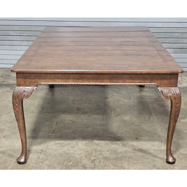 Late 20th Century Baker Stately Homes Queen Anne Burled Walnut Extension Dining Table 4 Leaves For Sale - Image 9 of 12