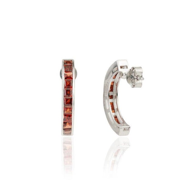 Not Yet Made - Made To Order Red Garnet Channel Set Hoop Earrings in 925 Sterling Silver for Her, A Pair For Sale - Image 5 of 11