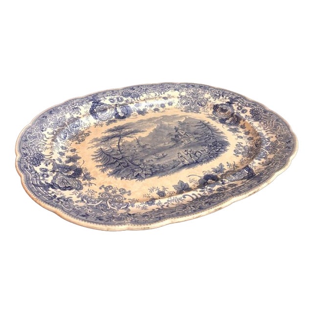 Large Antique Blue and White Meat Platter, 1880 For Sale