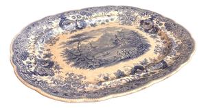 Large Antique Blue and White Meat Platter, 1880