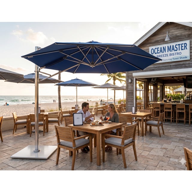 Contemporary Premium Tuuci Oceanmaster Max 9ft Cantilever Umbrella W/ Led Lights For Sale - Image 3 of 6