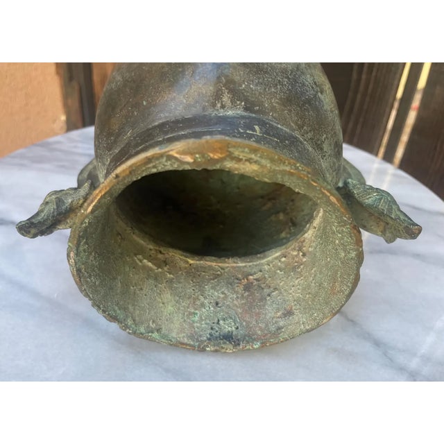 100-Year-Old Antique Thai Buddha Head Cast Metal Sculpture With Verdigris Patina For Sale In Phoenix - Image 6 of 9