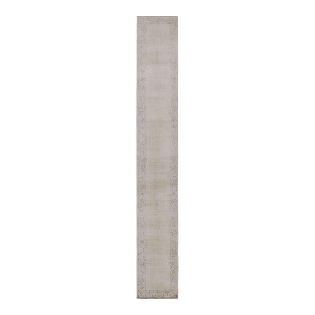 Vintage Overdyed Persian Runner Rug in Beige-Brown Open Field, From Rug & Kilim For Sale