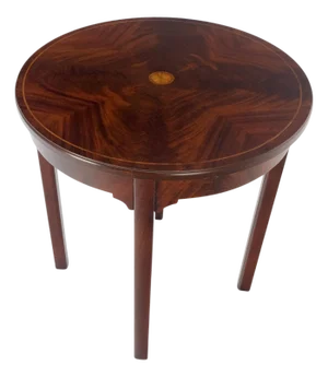 Inlaid Mahogany Bookmatched Veneer 26" Round Top Lamp Side Occasional Table
