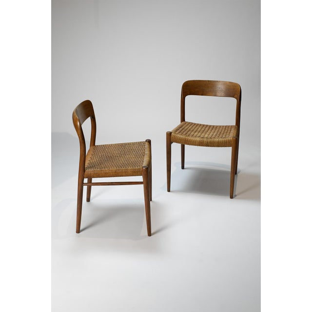 J.L. Møllers Møbelfabrik Neils O. Möller Model 77 Dining Chairs, Teak & Papercord, 1960s For Sale - Image 4 of 6
