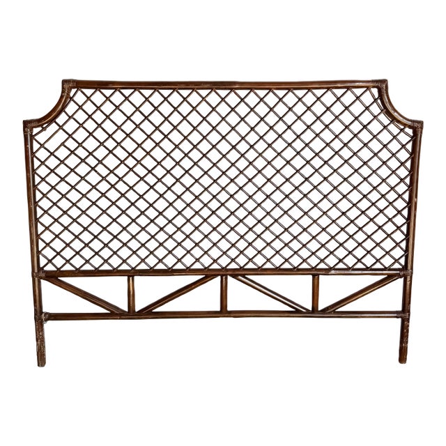 Vintage Boho Chic Rattan Queen Size Headboard For Sale