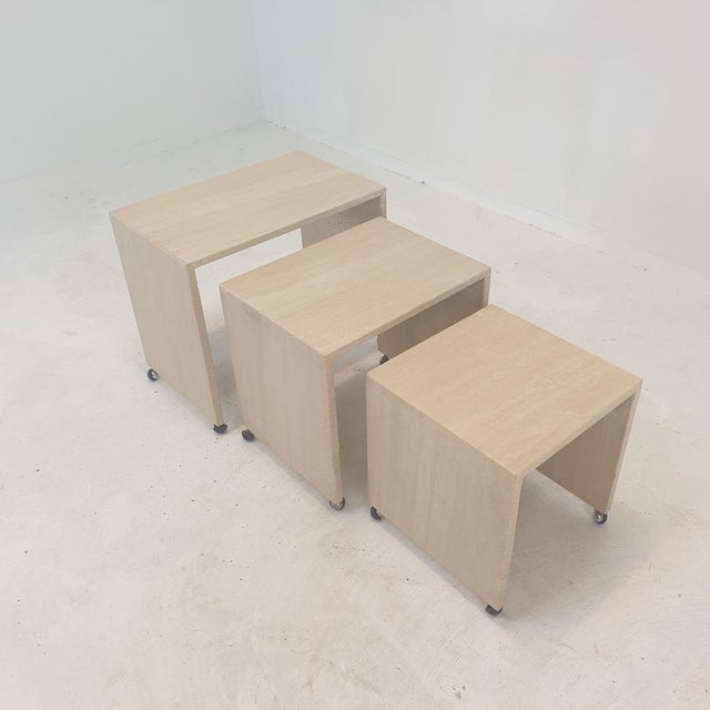 Stone Italian Travertine Nesting Tables, 1980s, Set of 3 For Sale - Image 7 of 17