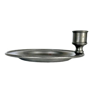 Mid Century 1950s French Pewter Chamberstick Metal France Sans Plomb 95% Vintage For Sale