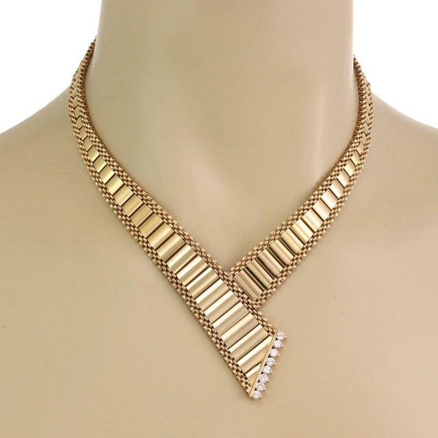 Late 20th Century 14K Yellow Gold Diamond Graduated Fancy Link Collar Necklace For Sale - Image 5 of 5