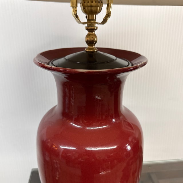 Oxblood Table Lamp With Bell Shade, Asian Influenced For Sale In San Francisco - Image 6 of 11