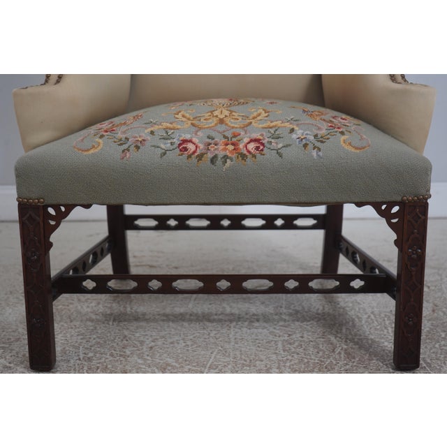 Antique Chippendale Mahogany Wing Chair W. Needlepoint For Sale - Image 11 of 18