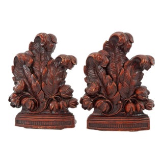 Pair of Vintage Syroco Wood Composite Floral Nature Bookends 1930's - 1940's For Sale