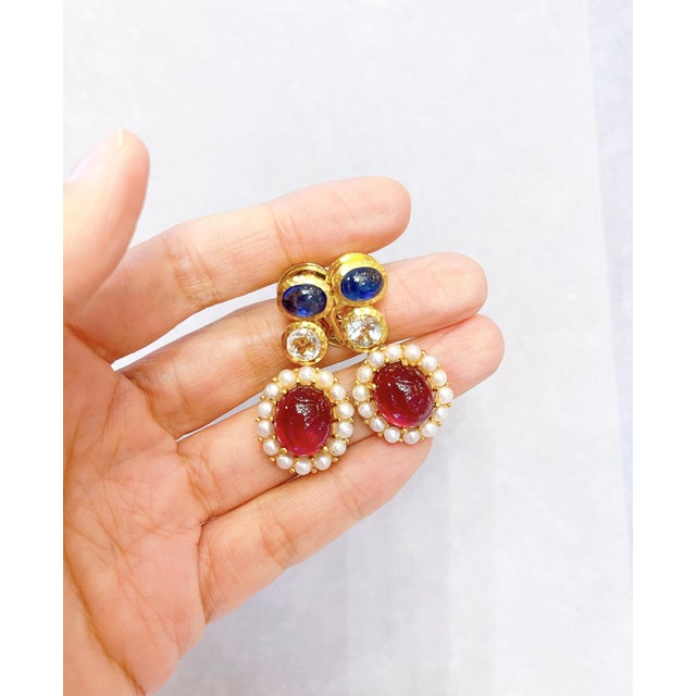 Bochic "Capri" Vintage Candy Natural Ruby and Sapphire Drop Earrings 18K, Silver For Sale - Image 12 of 18