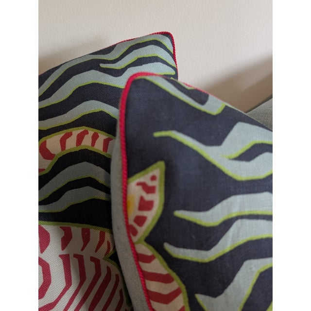 Not Yet Made - Made To Order Clarence House Tibet Tiger 22" Pillows in Navy With Pink Micro Cord For Sale - Image 5 of 11