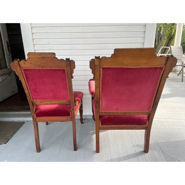 Wood Late 19th Century Eastlake Tufted Velvet Chairs- Set of 2 For Sale - Image 7 of 12
