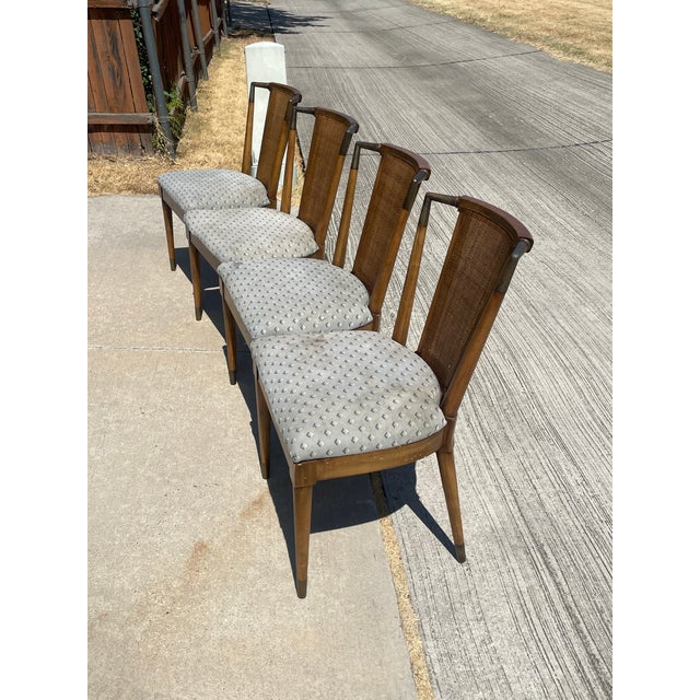 Mid Century Modern Bert England Forward Trend Cane and Brass Accented Dining Chairs, 1950 - Set of 4 For Sale In Dallas - Image 6 of 12