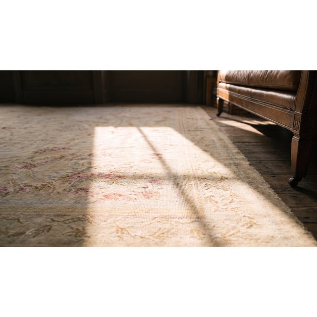 Beige Beautiful and Decorative Soft Neutral Pastel With Delicate Flower Design Antique French Aubusson Rug For Sale - Image 8 of 10