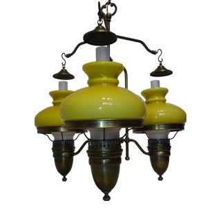 Large Vintage 3-Light Chandelier in Brass, Iron, and Glass, 1970s For Sale