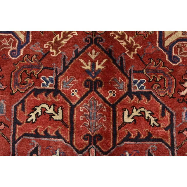 Heriz Rug 9'9'' X 12'10'' Red Wool Vintage Traditional Hand-Knotted Carpet For Sale - Image 9 of 15