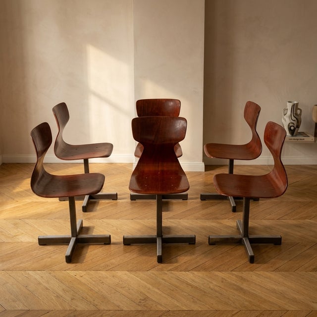 Mid-Century Modern Pagholz Chairs with Molded Plywood Seats and Steel Bases, 1960s, Set of 6 For Sale - Image 11 of 11