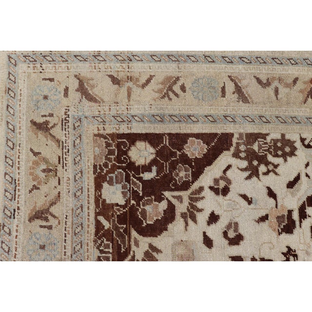 Textile Vintage Oushak Rug With Intricate Medallion in Brown and Ivory 4'8 X 7'2 For Sale - Image 7 of 14