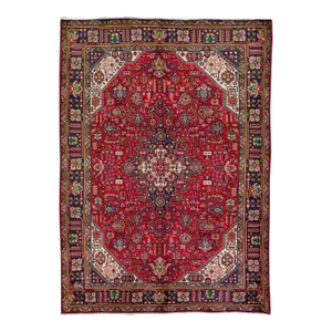Vintage Handmade Persian Red Medallion Wool Rug 6'9" X 9'8"