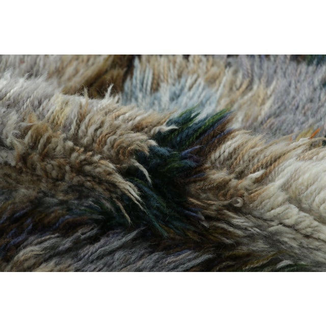 Vintage Swedish Rya Rug With Blue, Green & White Geometric Pattern - Rug & Kilim For Sale In New York - Image 6 of 7