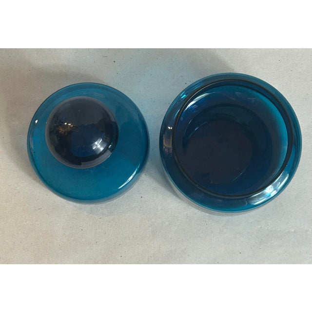 Attributed to Bertil Vallien, unmarked Lidded Jar “Blue Series” MCM Vintage 1960s Art Glass For Swedish Glassworks/ Afors...