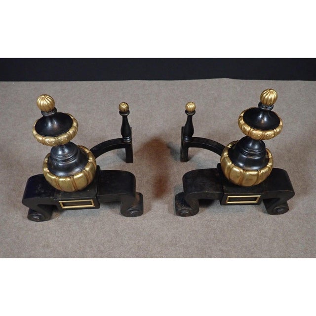 Late 19th Century Gilt Bronze and Iron Regency Andirons/Chenets - A Pair For Sale - Image 4 of 9
