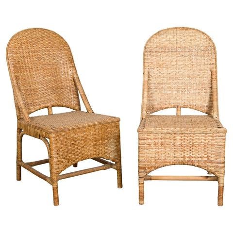 Vintage Rattan Chairs with Covered Front Aprons, Sold Each For Sale - Image 4 of 12