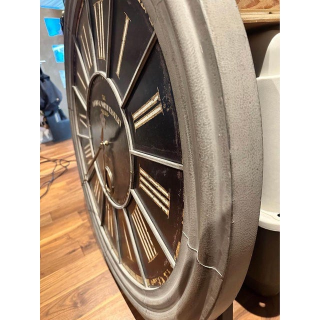 Boho Chic Restoration Hardware Large London Rail Wall Clock For Sale - Image 3 of 8