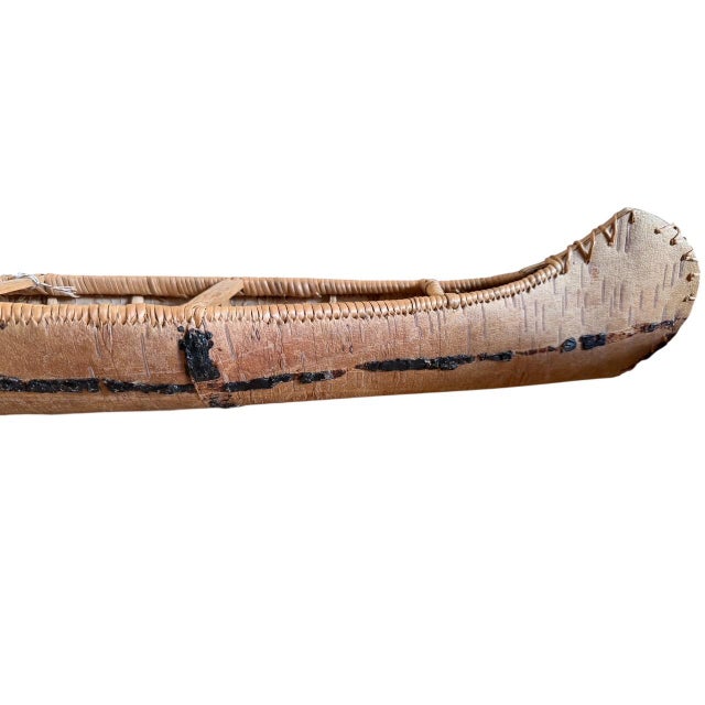 Vintage American Indian Canoe Toy Model Made of Birch Bark From the Northern Woodland Areas of the Eastern United States. For Sale In Aspen - Image 6 of 10
