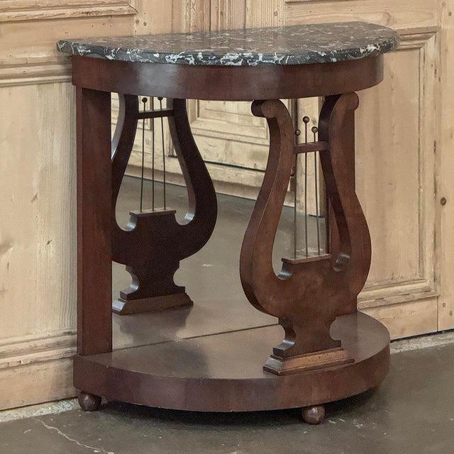 Empire Demilune Lyre Console in Mahogany With St. Anne Marble Top For Sale - Image 14 of 18