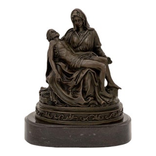 Signed "La Pieta Di Michelangelo" Patinated Bronze For Sale