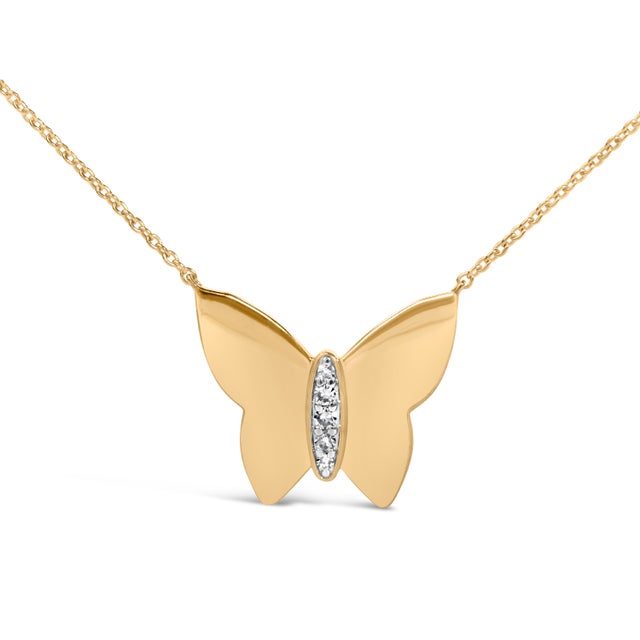 Contemporary Gold Vermeil Diamond Accent Butterfly Pendant Necklace For Sale - Image 3 of 4