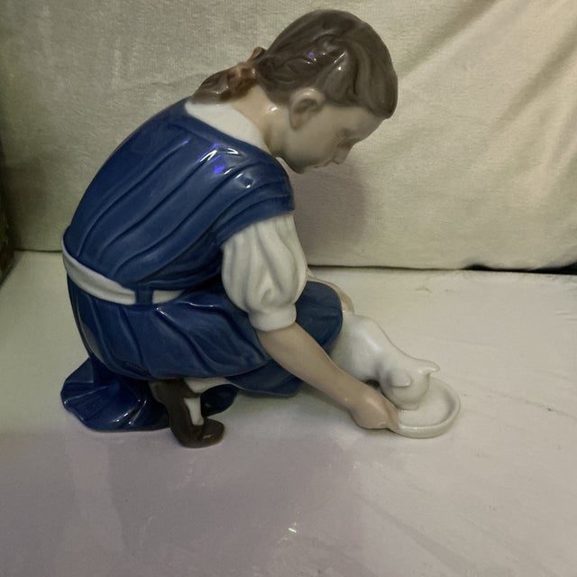 1970s Vintage Danish Porcelain Figurine "Girl With Cat" by Bing & Grøndahl For Sale - Image 5 of 6