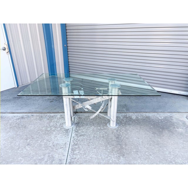 Mid-Century Modern Vintage Glass and Aluminum Cityscape Dining Table For Sale - Image 3 of 13