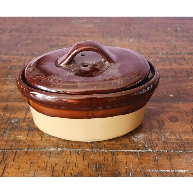 1980s Vintage Stoneware Small Lidded Casserole Covered Oval Bowl ~ Dish, 1980s For Sale - Image 5 of 9