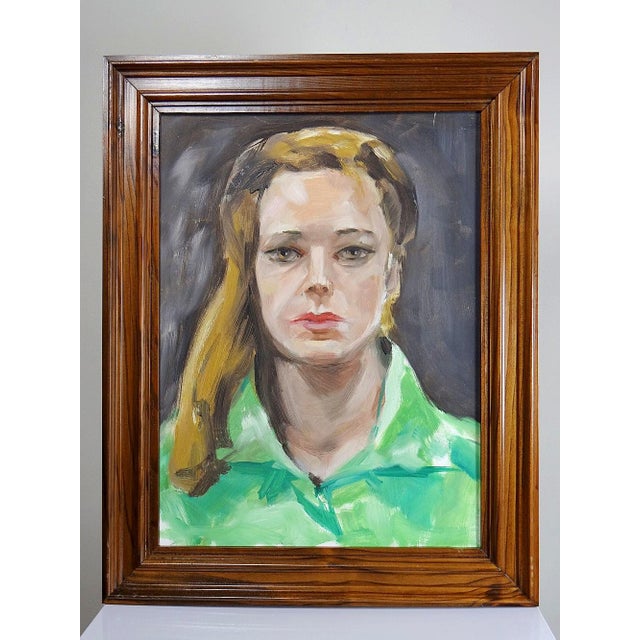 Portrait of Woman in Green, Oil on Canvas, 1980s, Framed For Sale - Image 4 of 16